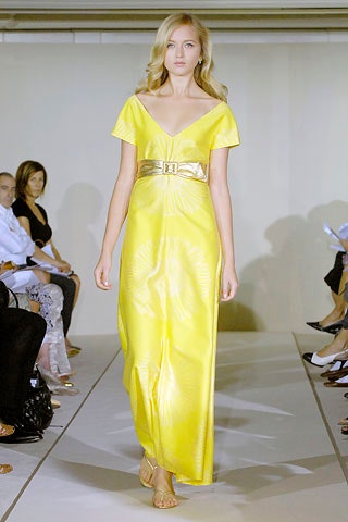 yellow silk fitted gown