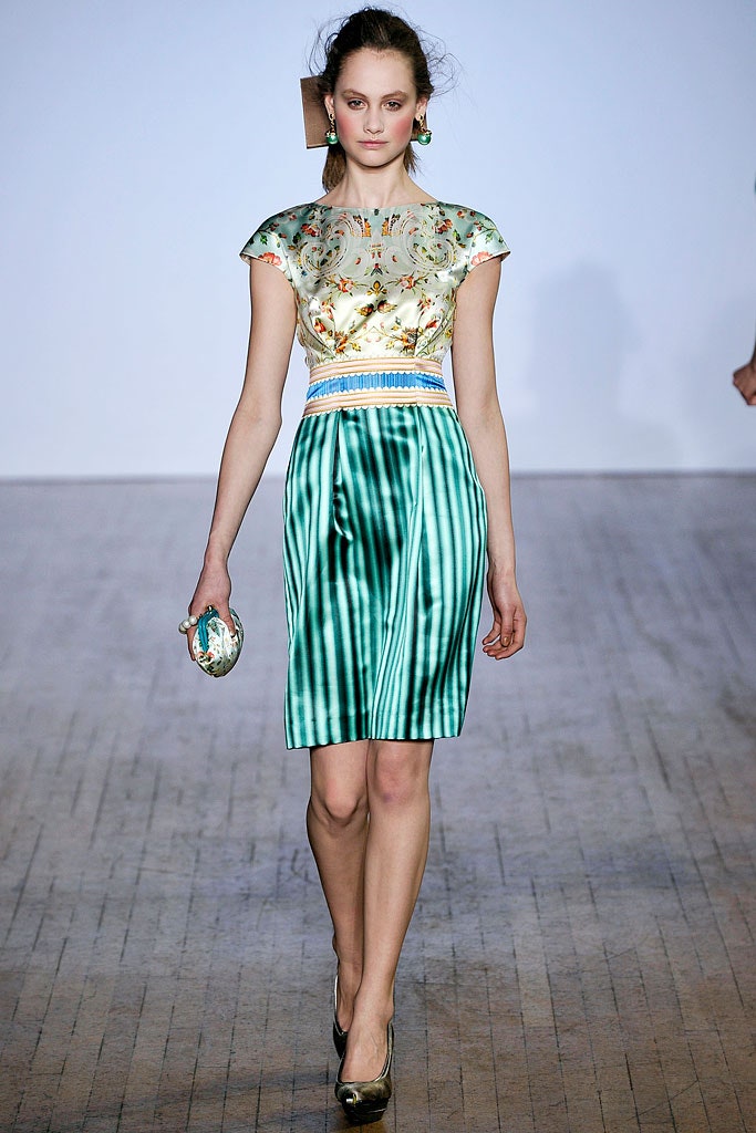 green and white printed midi dress