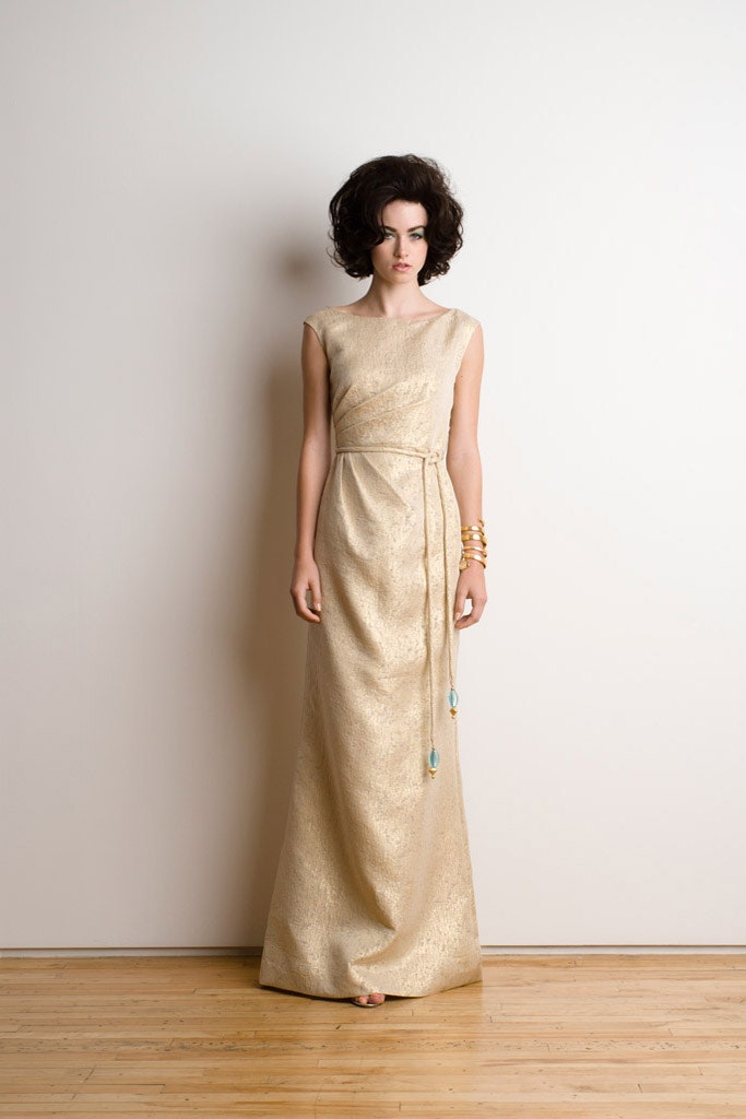 gold silk sleeveless gown