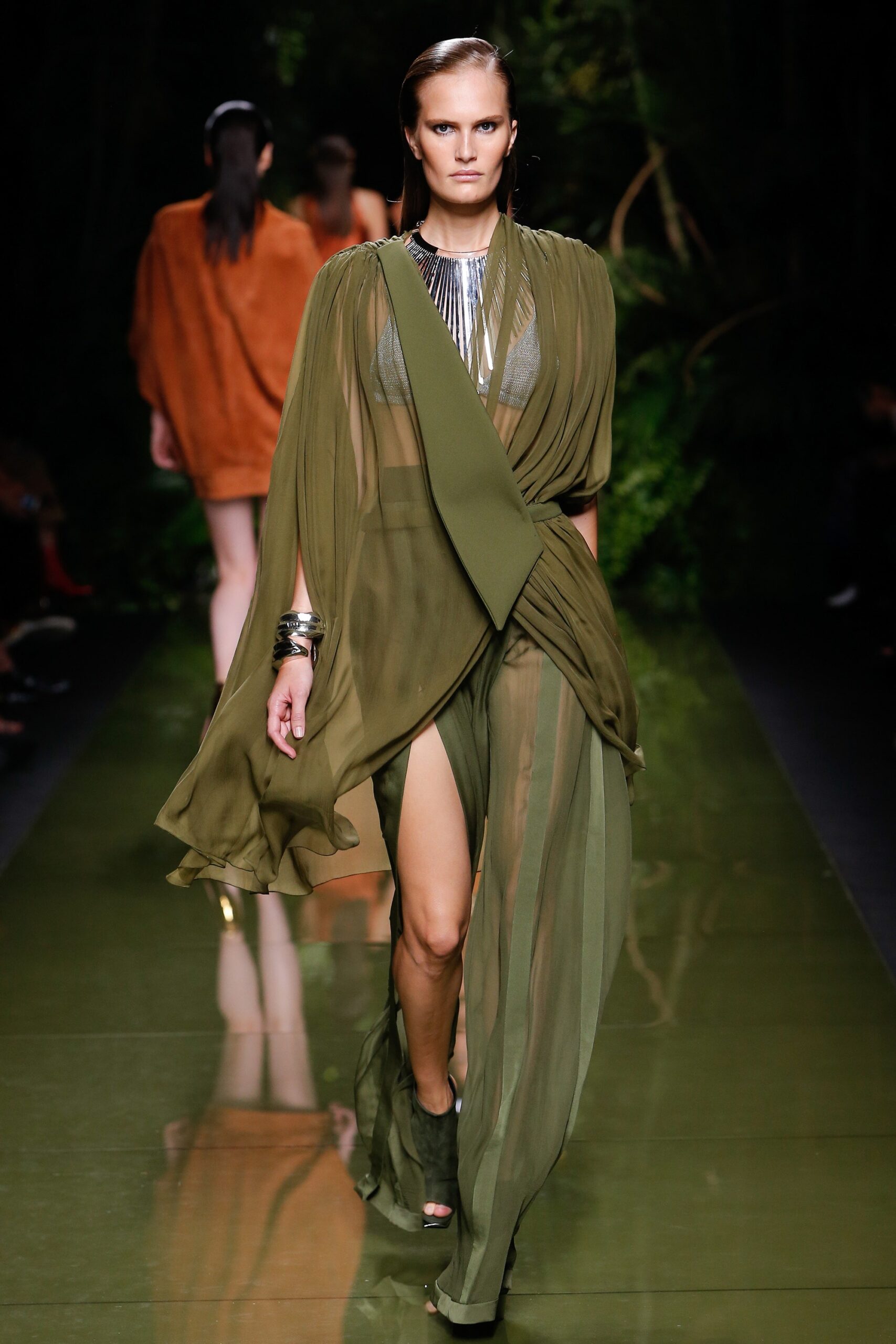 green chiffon sleeveless dress