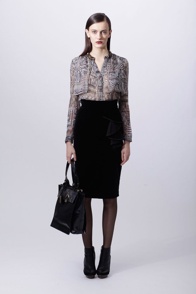 multi silk long-sleeve collared fitted printed blouse