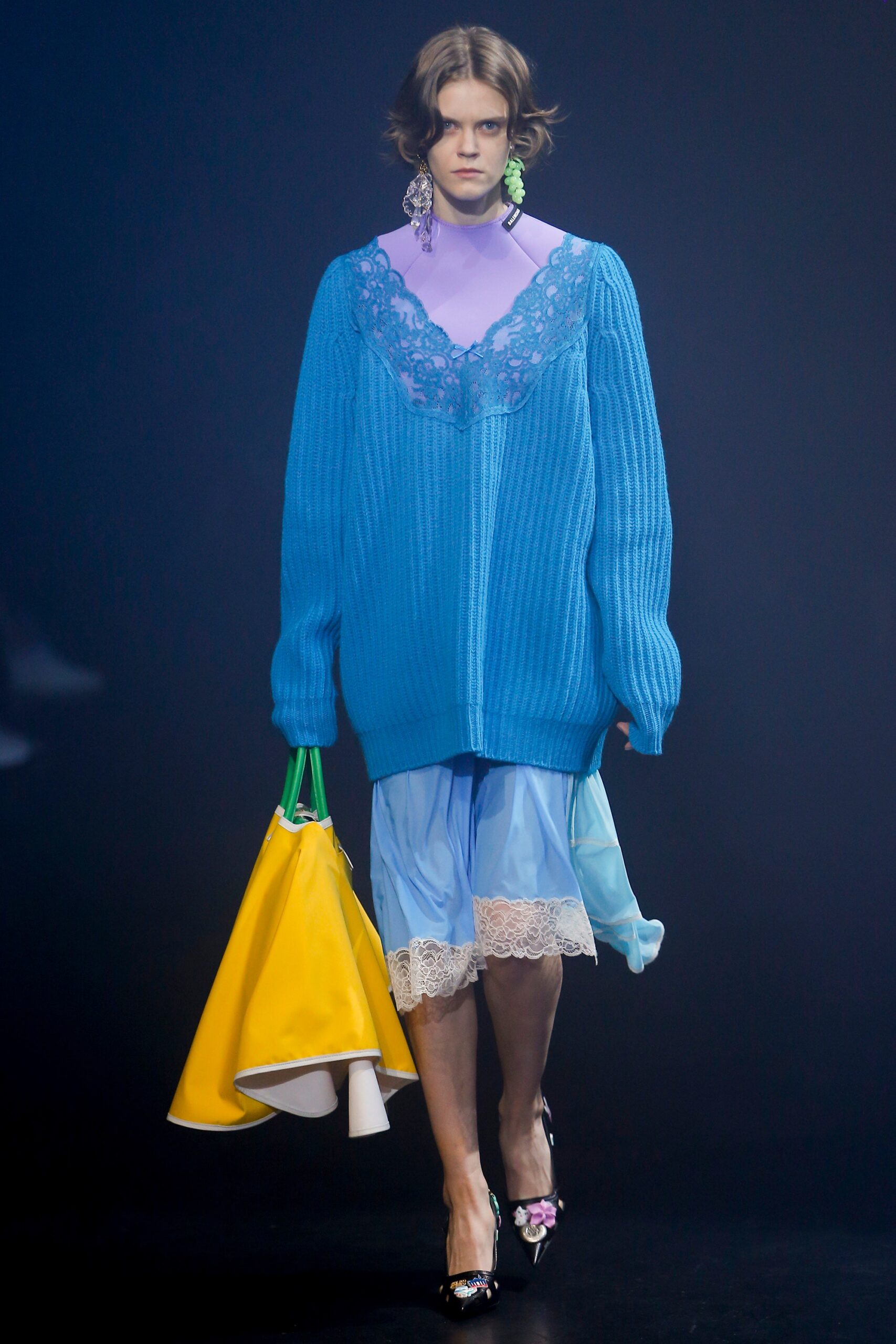 blue cotton long-sleeve v-neck oversized layered sweater