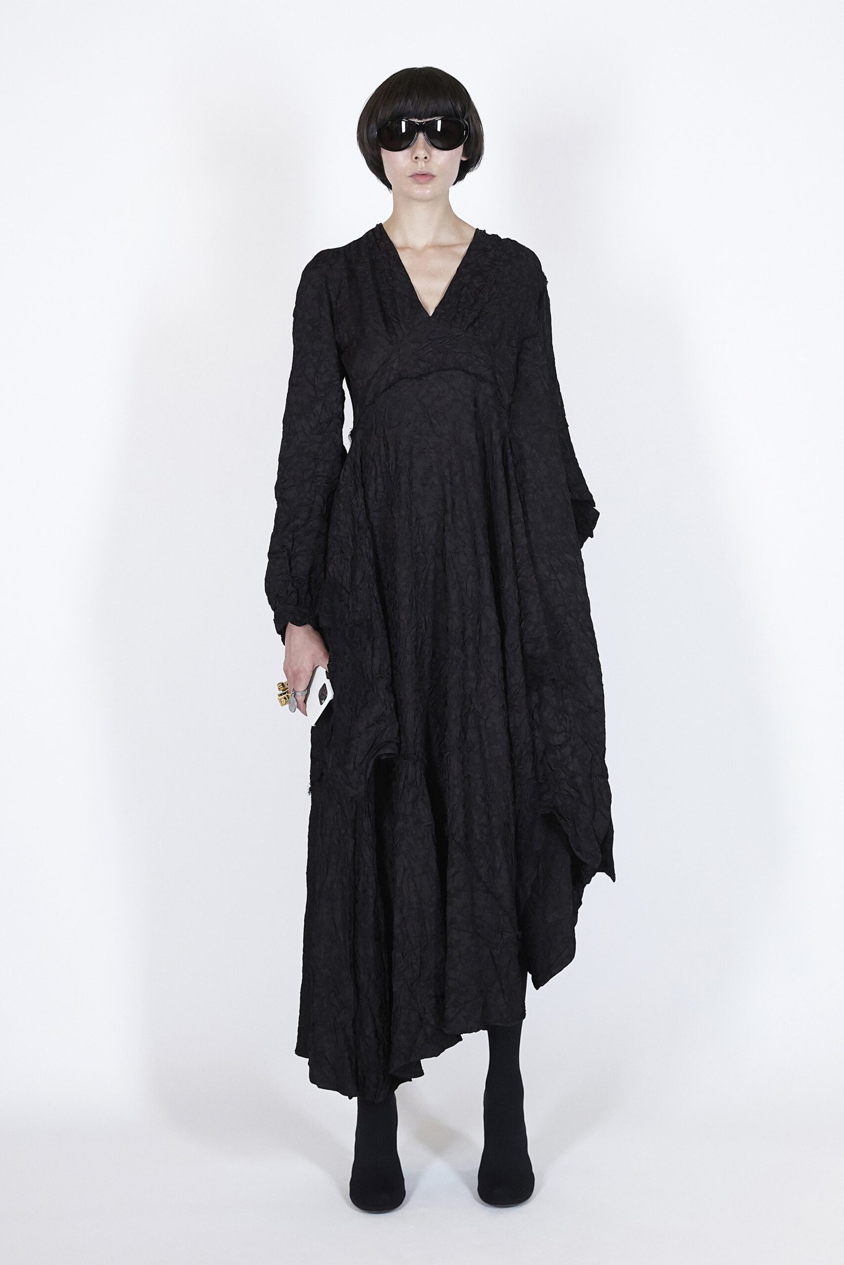 black relaxed long-sleeve dress