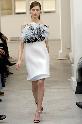 white ruffled strapless dress