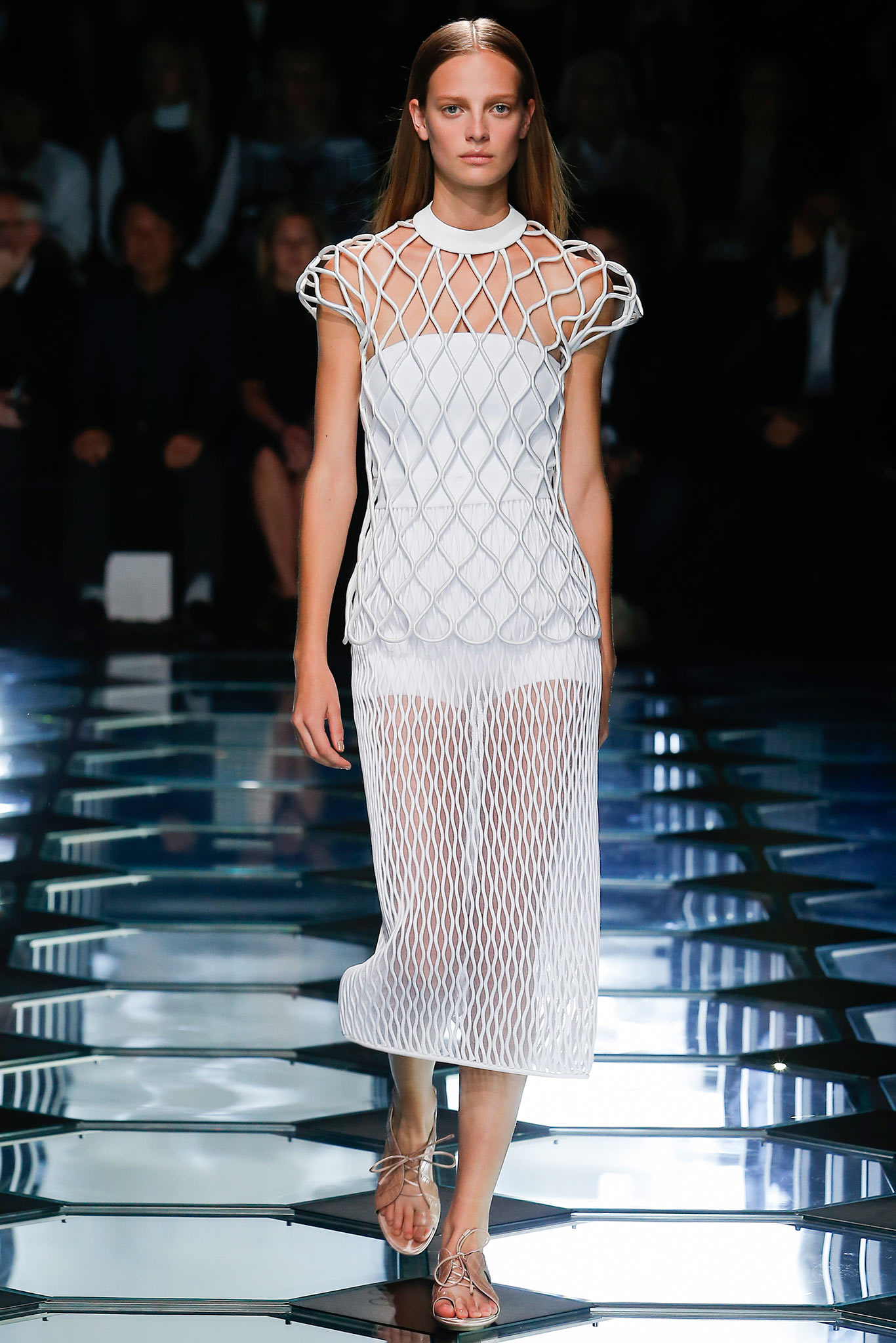 white mesh sleeveless dress