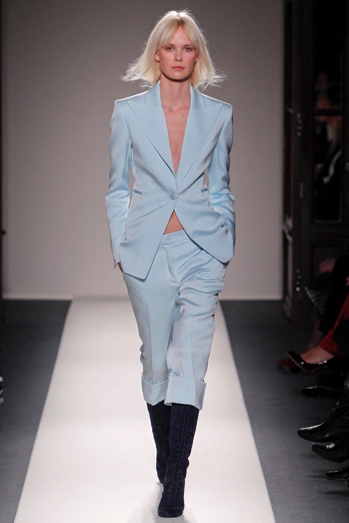 tailored blue silk suit