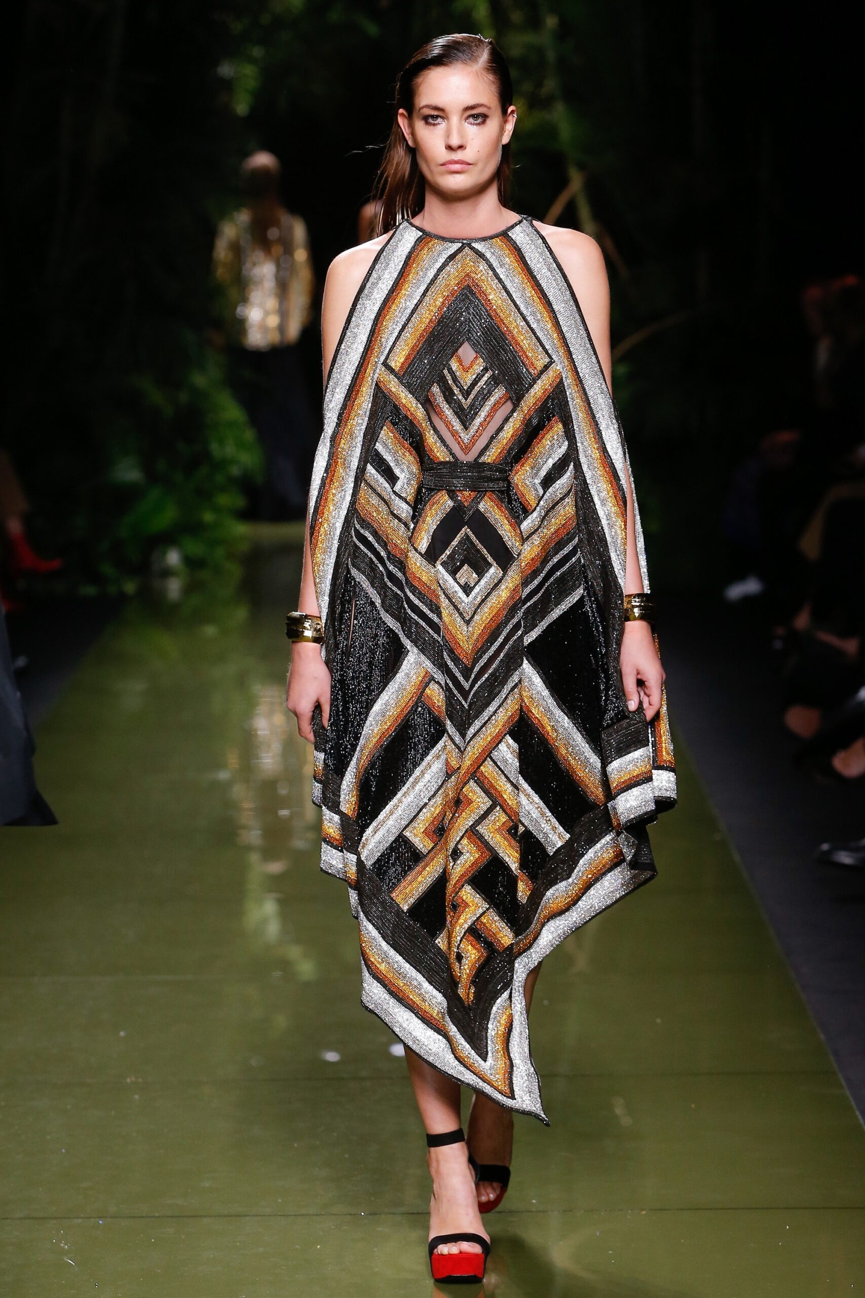 black gold silver printed dress