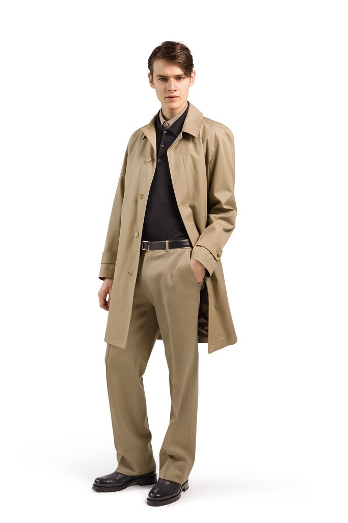 beige trench coat with black shirt