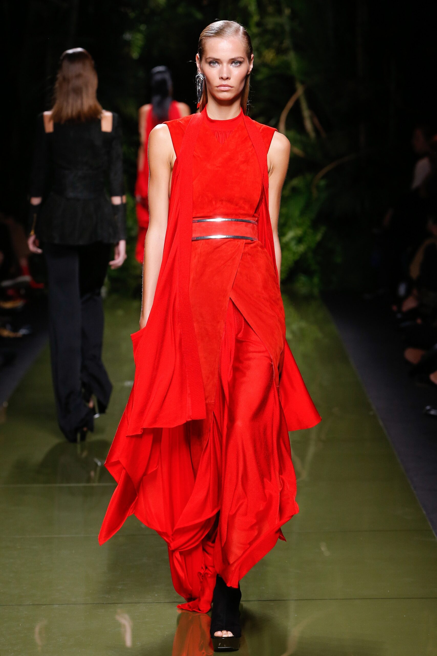 red silk sleeveless dress