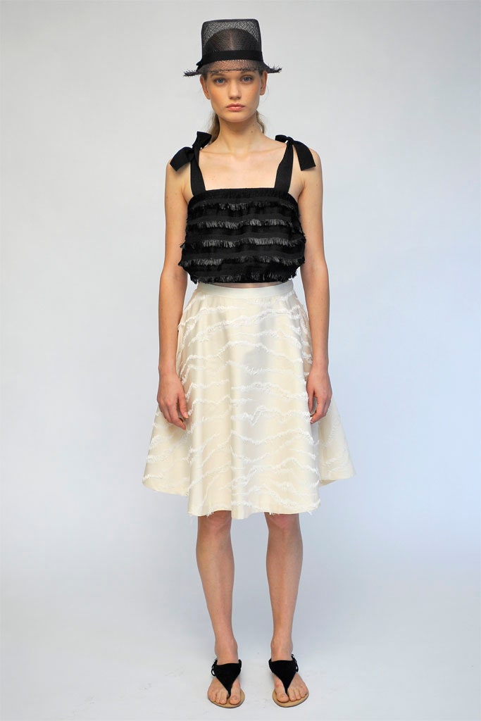 ivory satin high-waisted a-line embroidered shiny midi skirt
