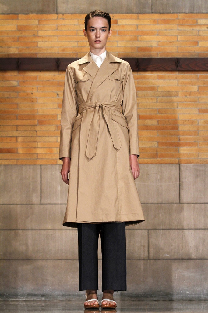 beige belted wrap trench coat