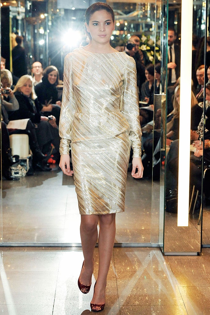 gold fitted long-sleeve dress