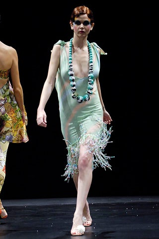 fitted green silk fringed dress