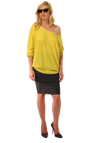yellow cotton off-shoulder long-sleeve oversized top