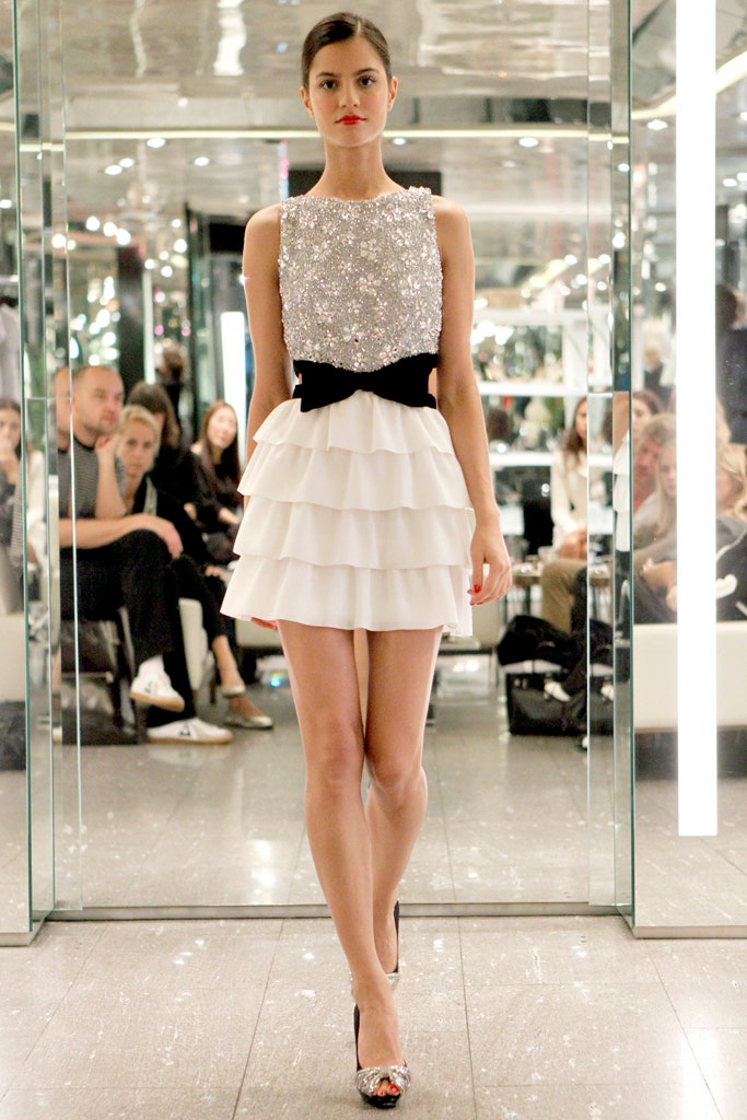 white tiered sequin dress