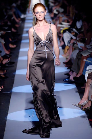 brown silk sleeveless gown