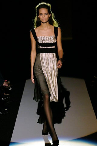 black and beige pleated midi dress