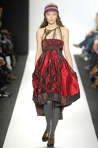 red silk midi dress with knitted hat