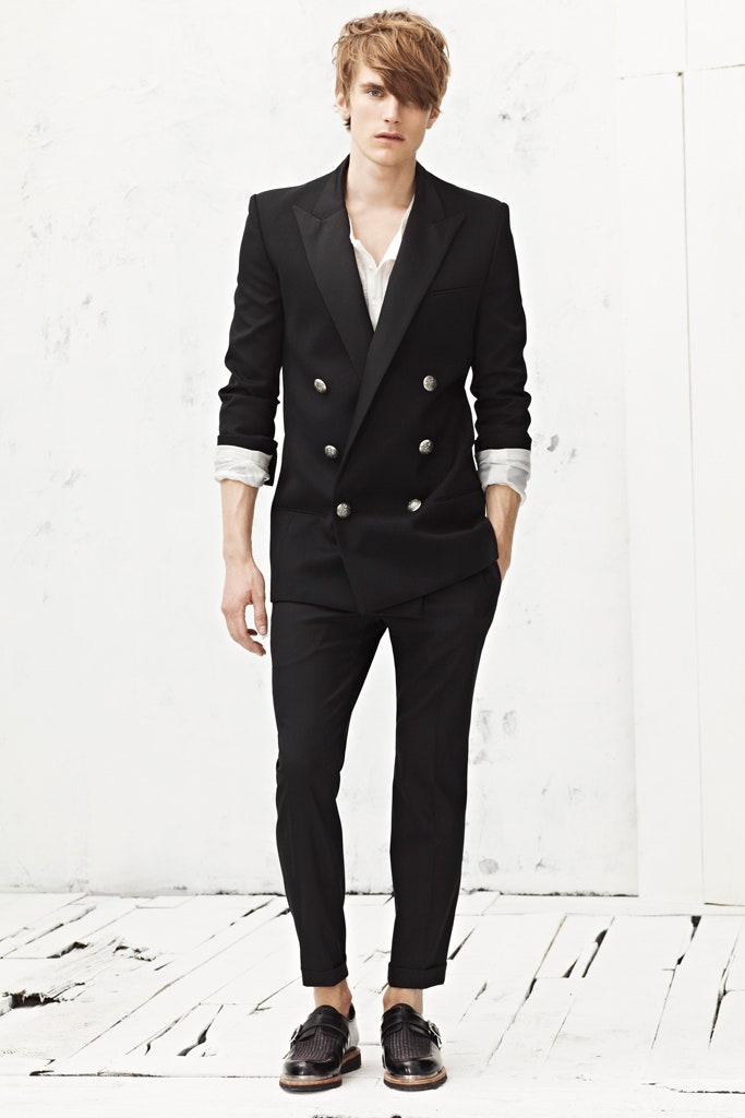 black tailored suit with white shirt