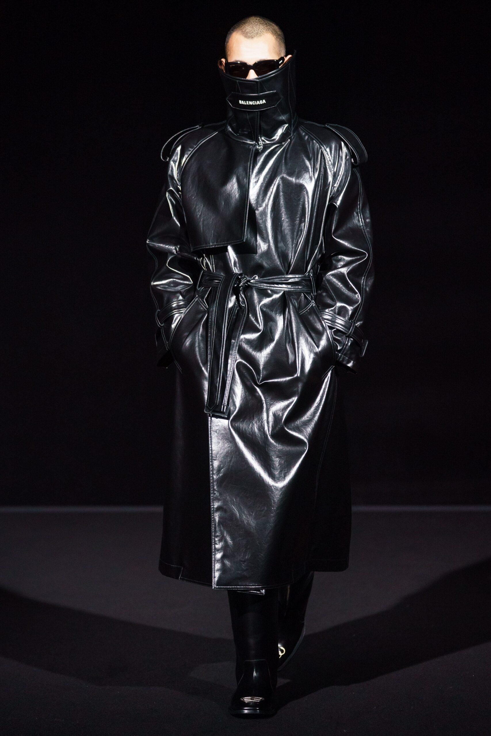 black leather fitted trench coat