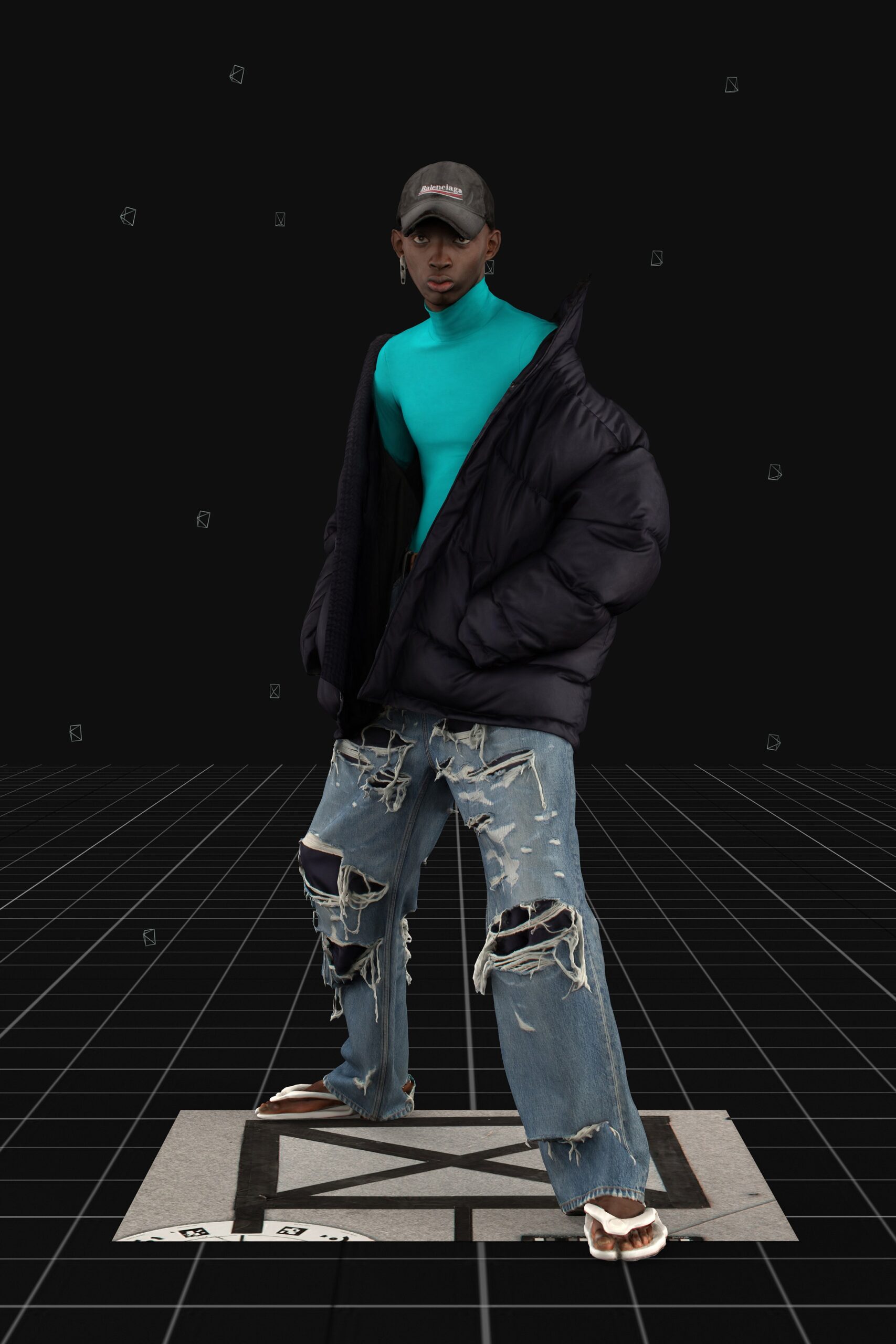 blue denim relaxed distressed pants
