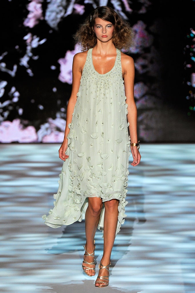 green silk sleeveless ruffled dress
