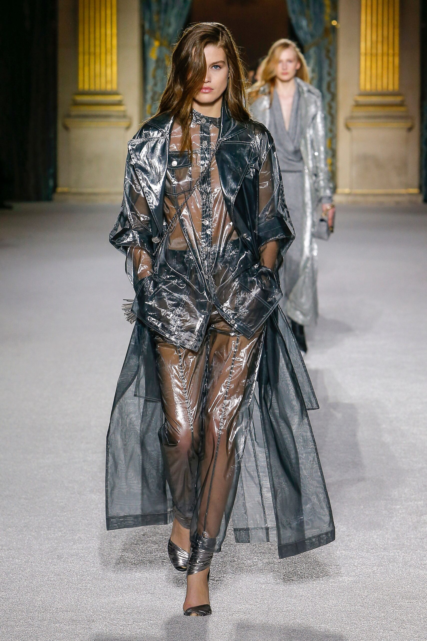 black vinyl coat and pants