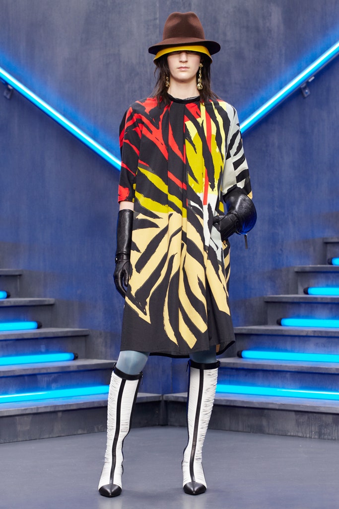 color-blocked wool coat with hat