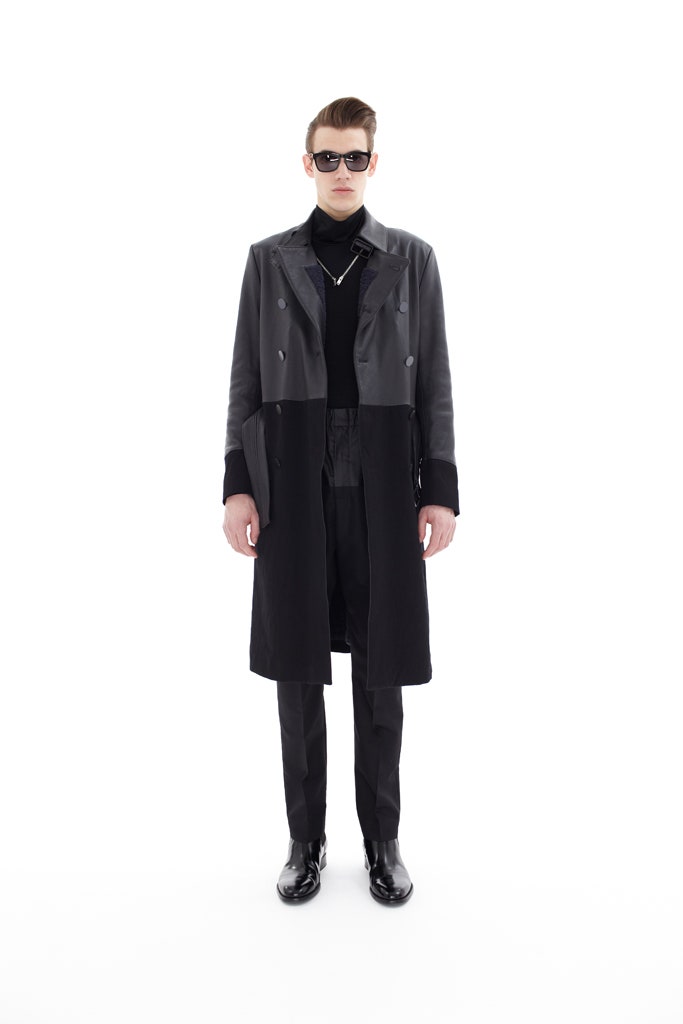 black leather coat and pants