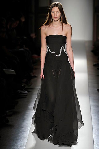 black silk strapless gown