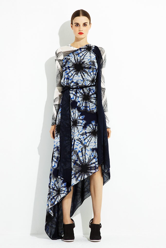 blue printed asymmetric dress