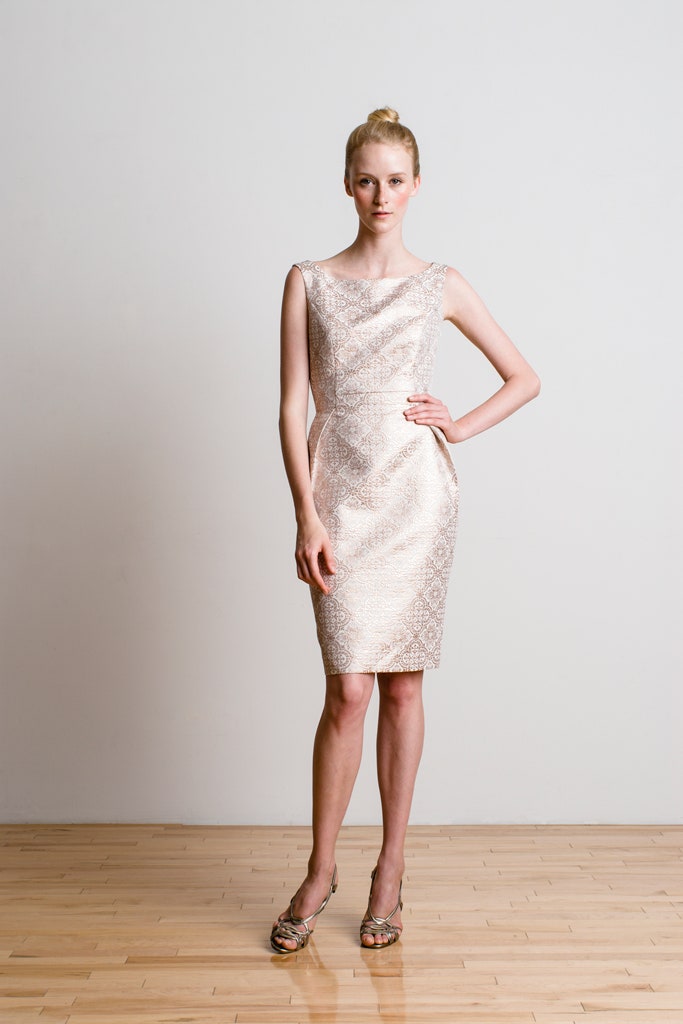 beige silk sleeveless dress