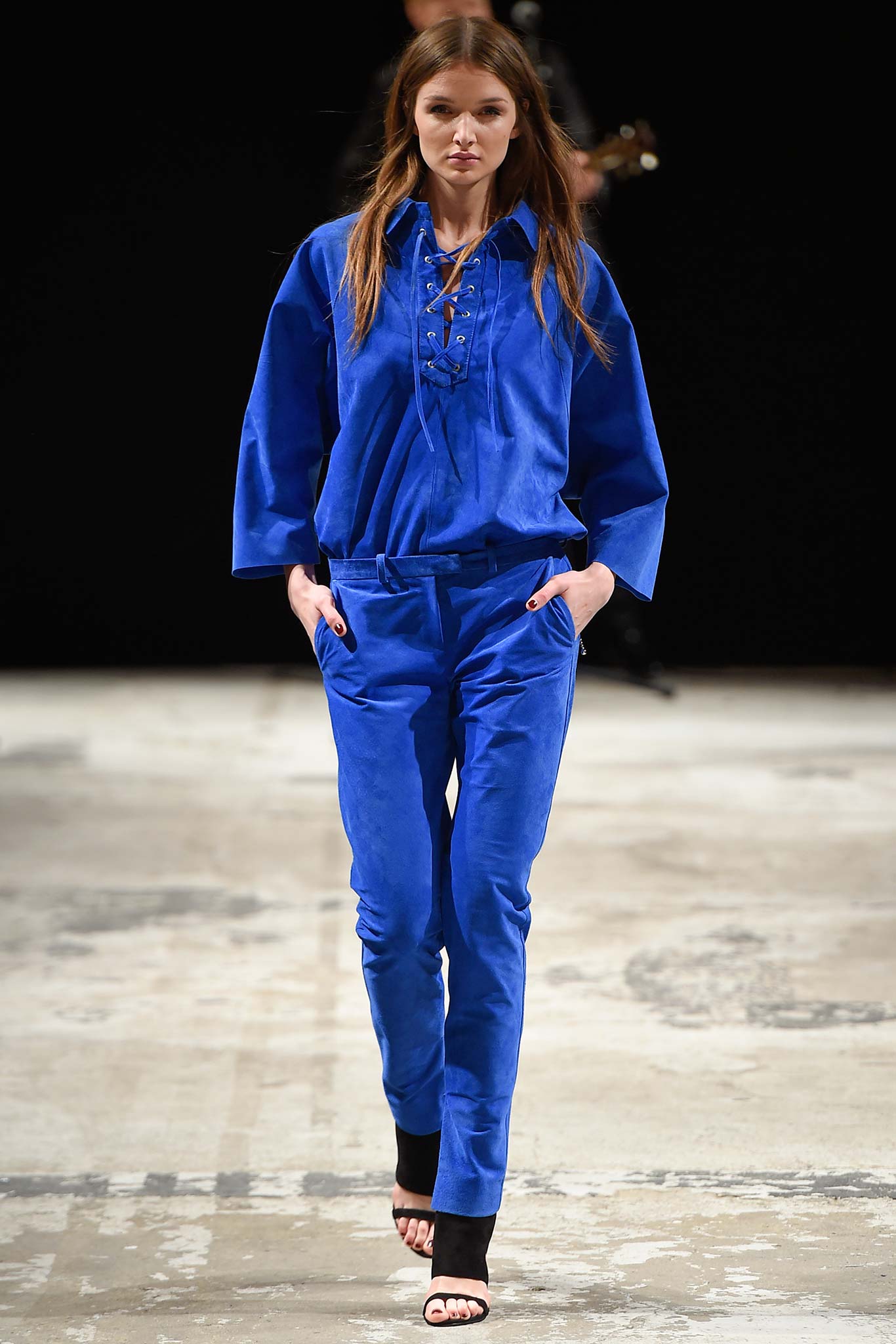 blue suede top and pants