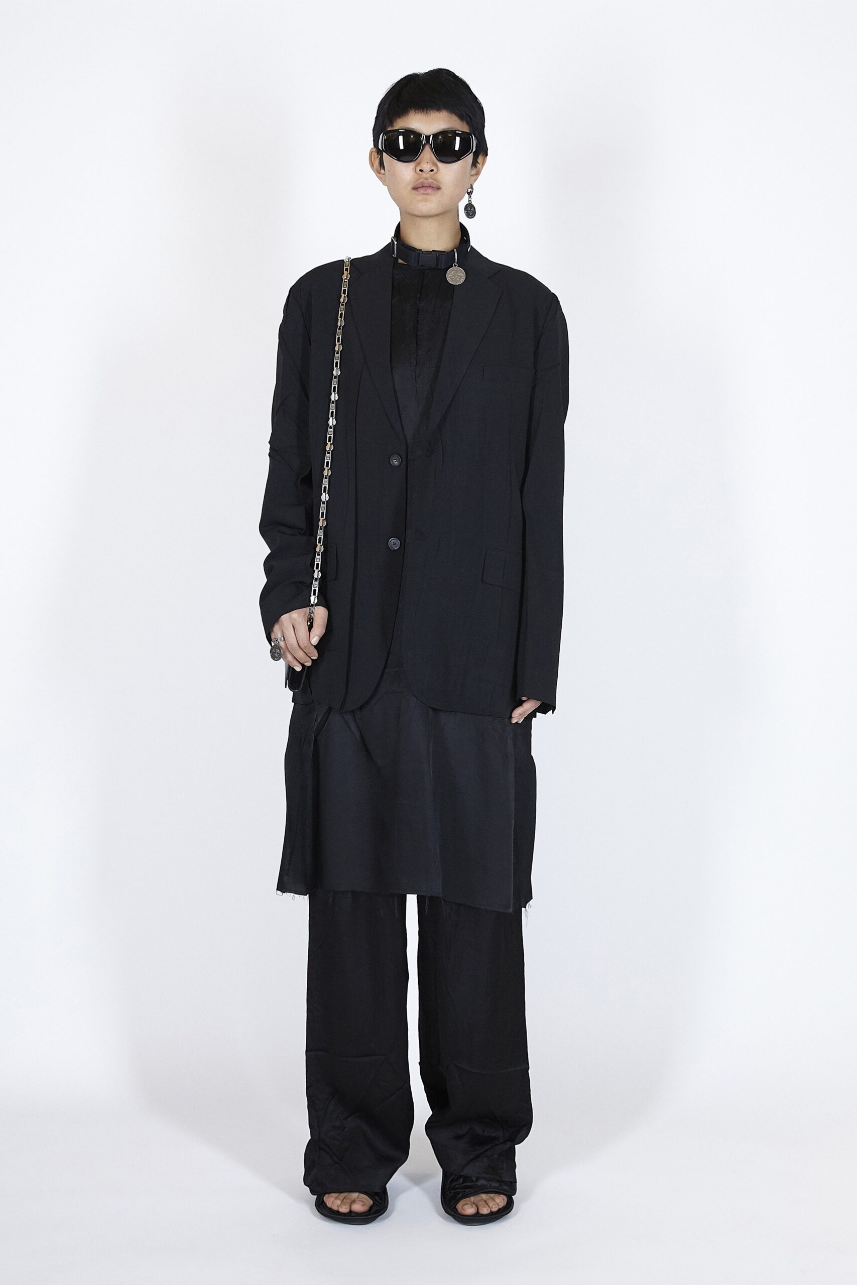 black tailored blazer and dress