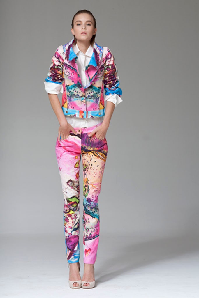 multi-colored fitted jacket and pants
