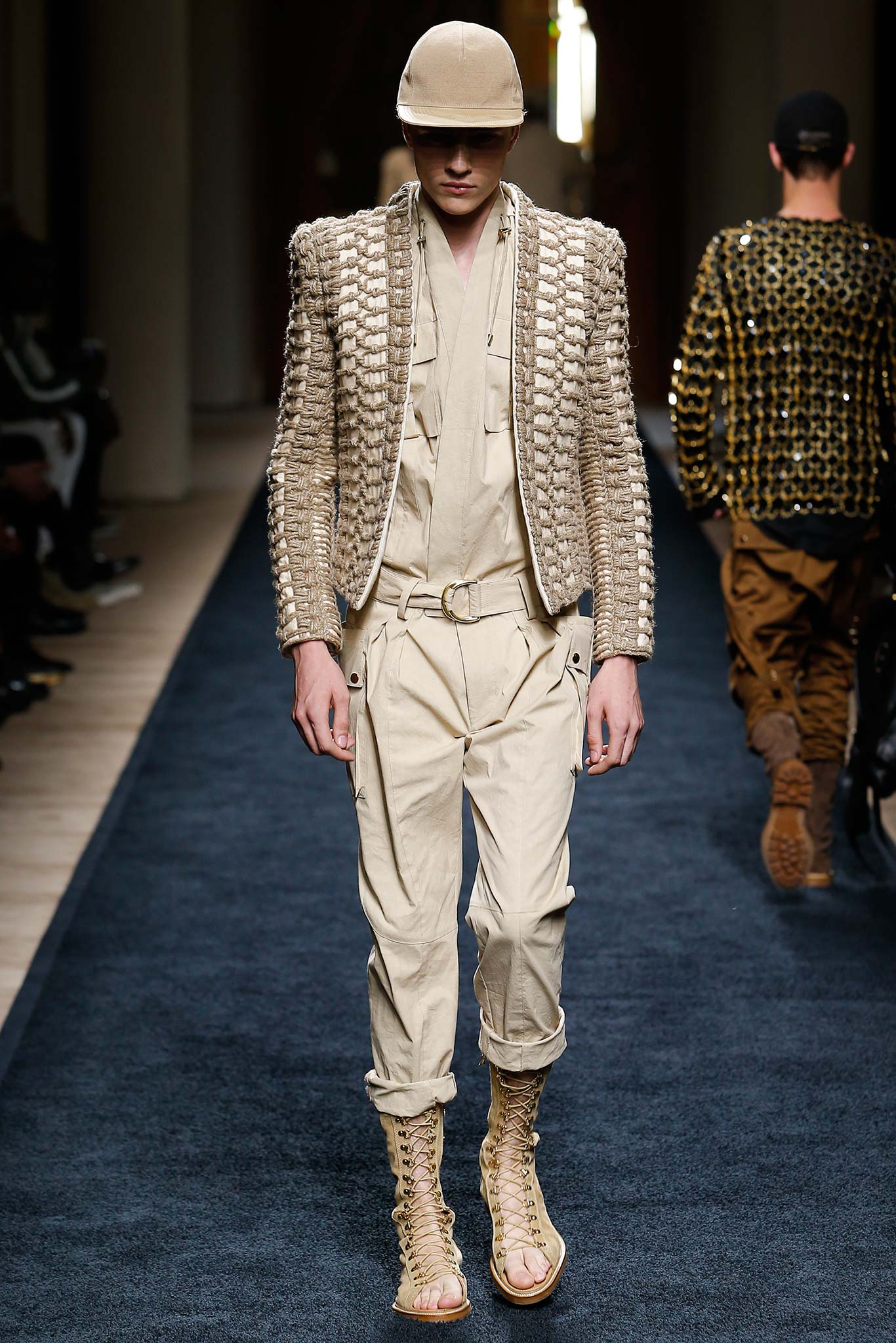 beige cotton long-sleeve collared structured layered jacket