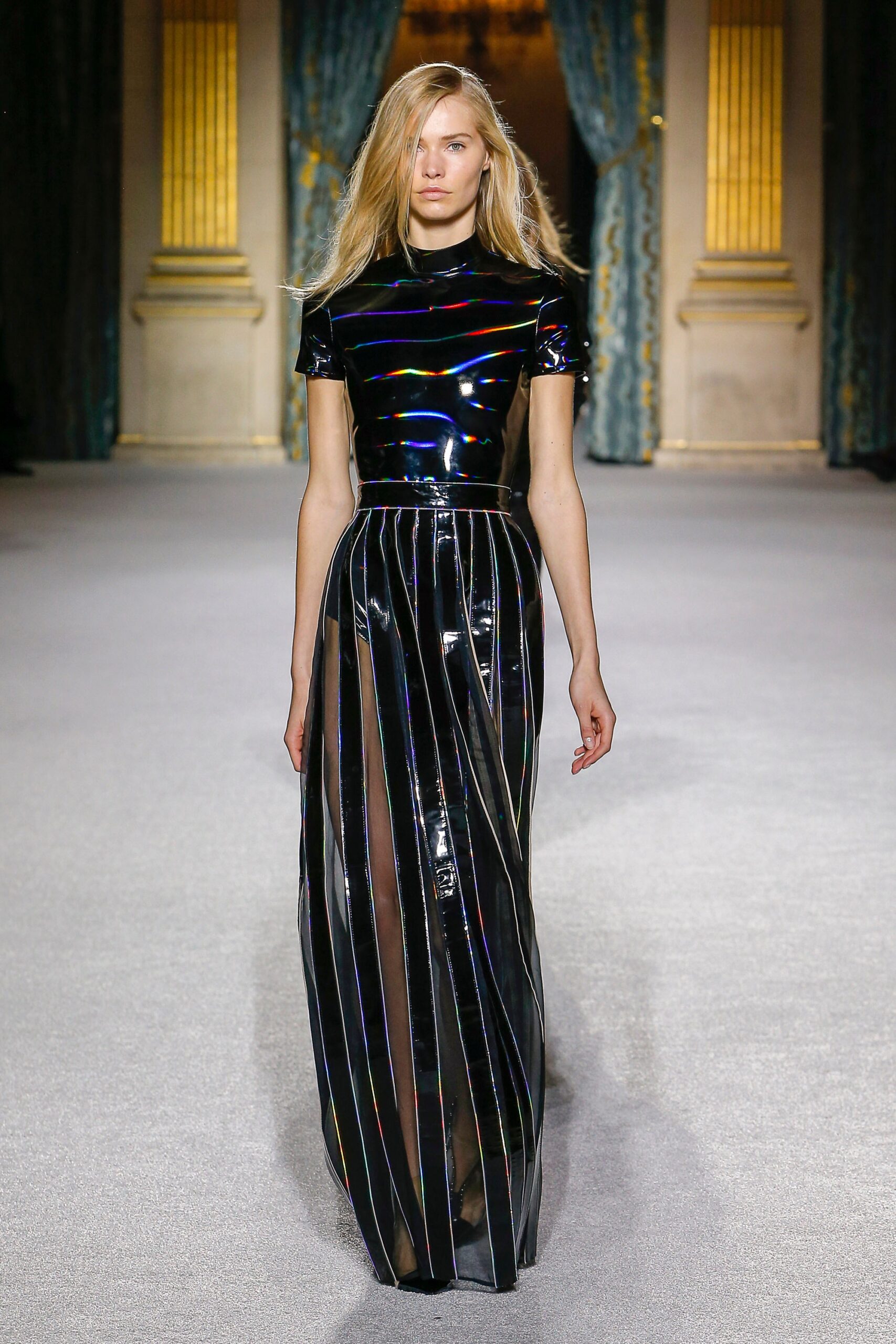 black vinyl fitted maxi dress