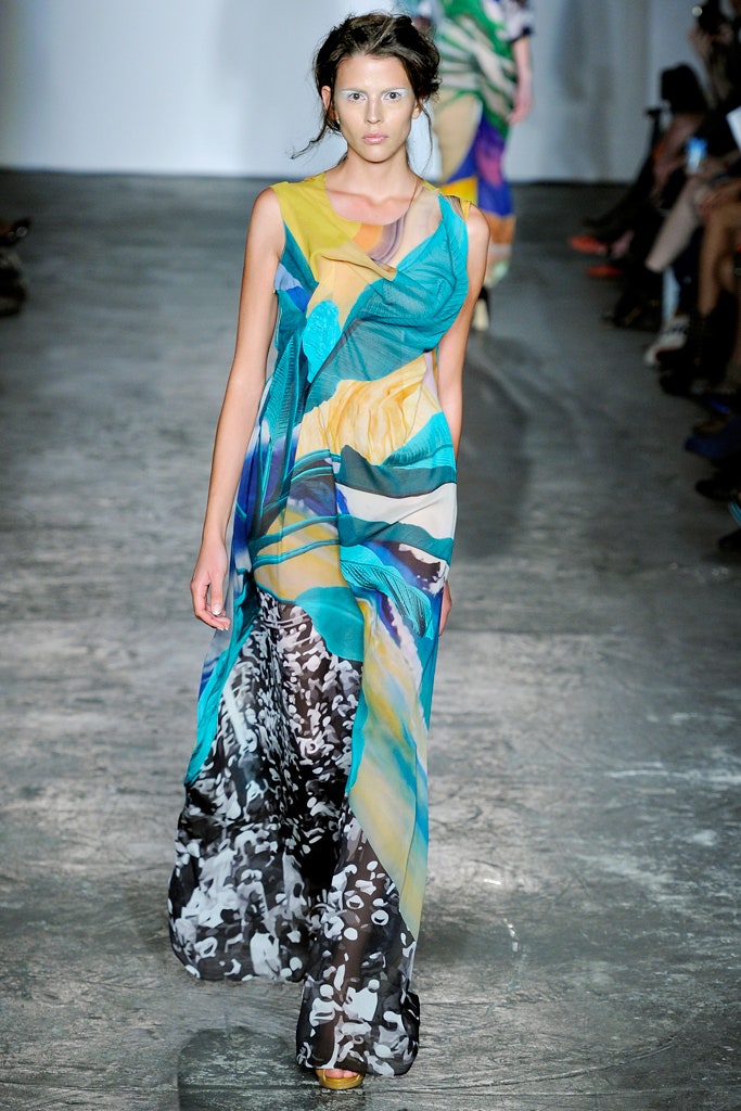 flowing blue green printed maxi dress