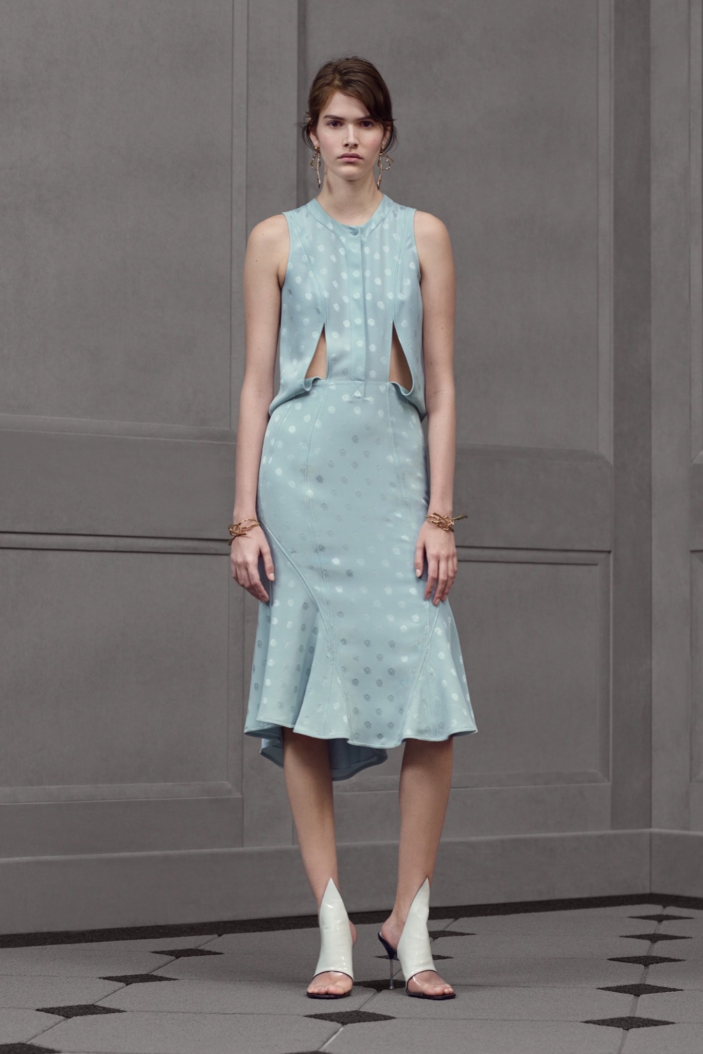 blue silk sleeveless dress