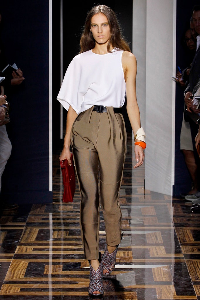brown silk tailored high-waisted pleated pants