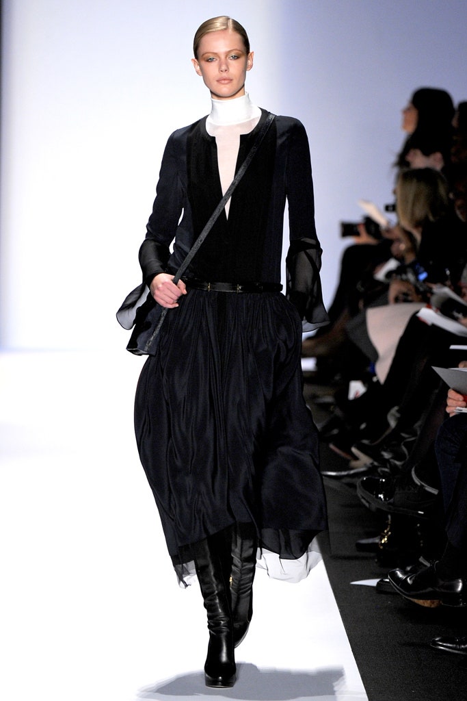 black silk long-sleeve dress
