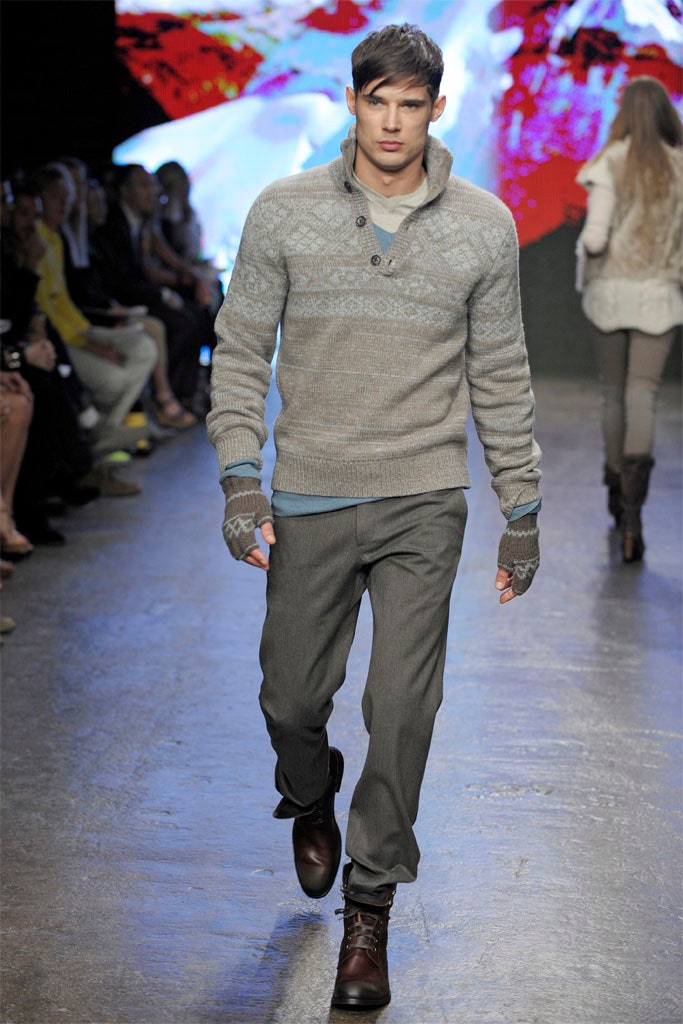 gray wool sweater with tailored pants