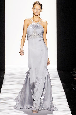 fitted gray silk gown