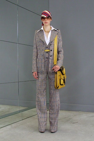 beige checked tailored suit