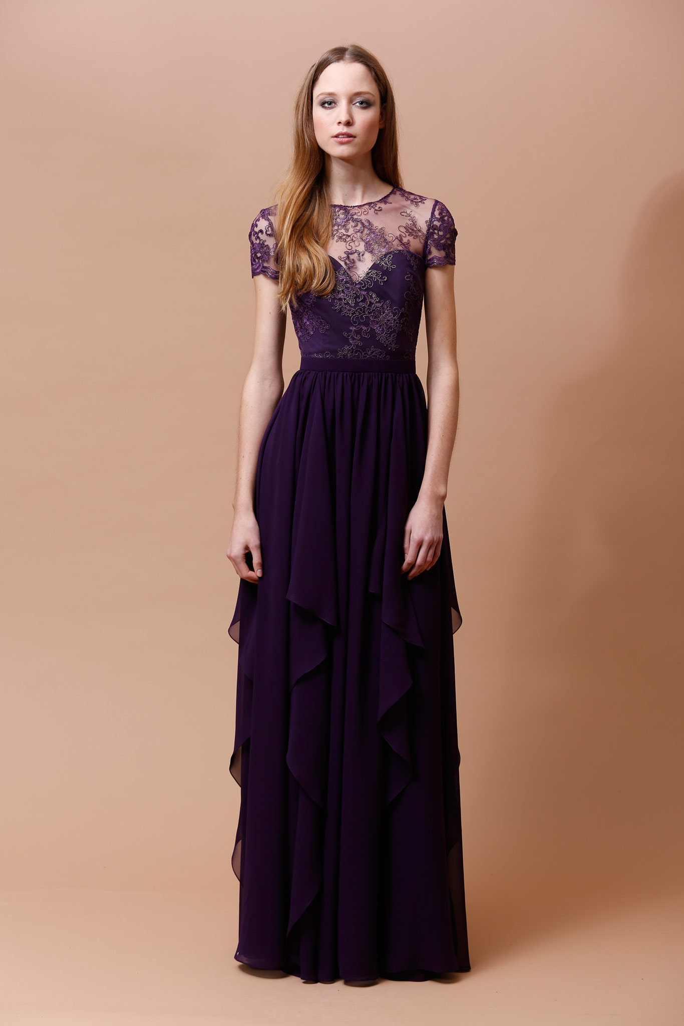 purple embroidered maxi gown