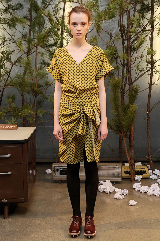 yellow polka-dot midi dress