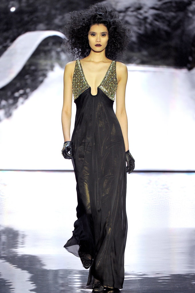 black silk sleeveless gown