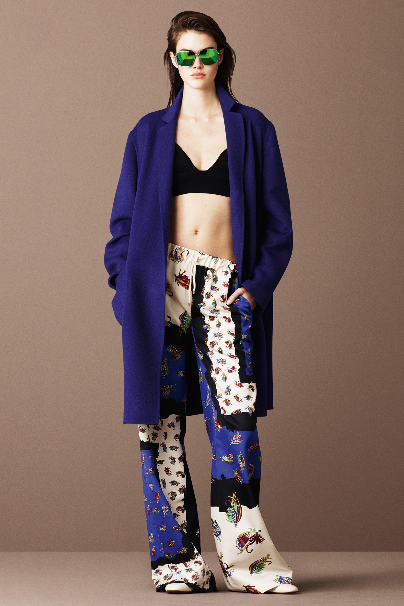 blue wool coat with black top