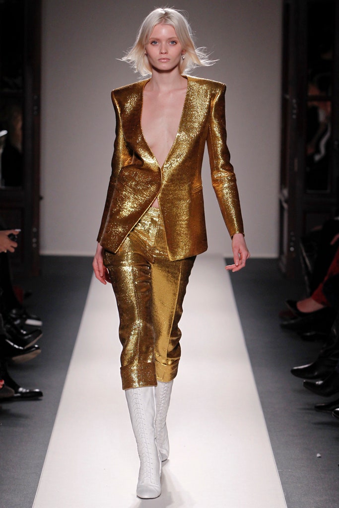 gold metallic fitted suit