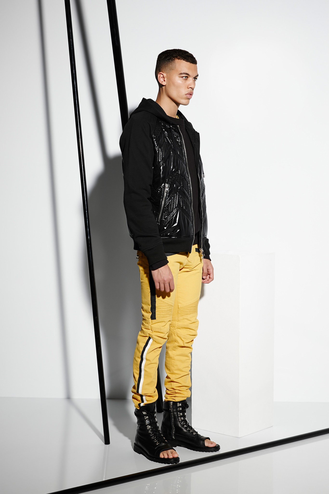 yellow cotton slim straight-leg pants